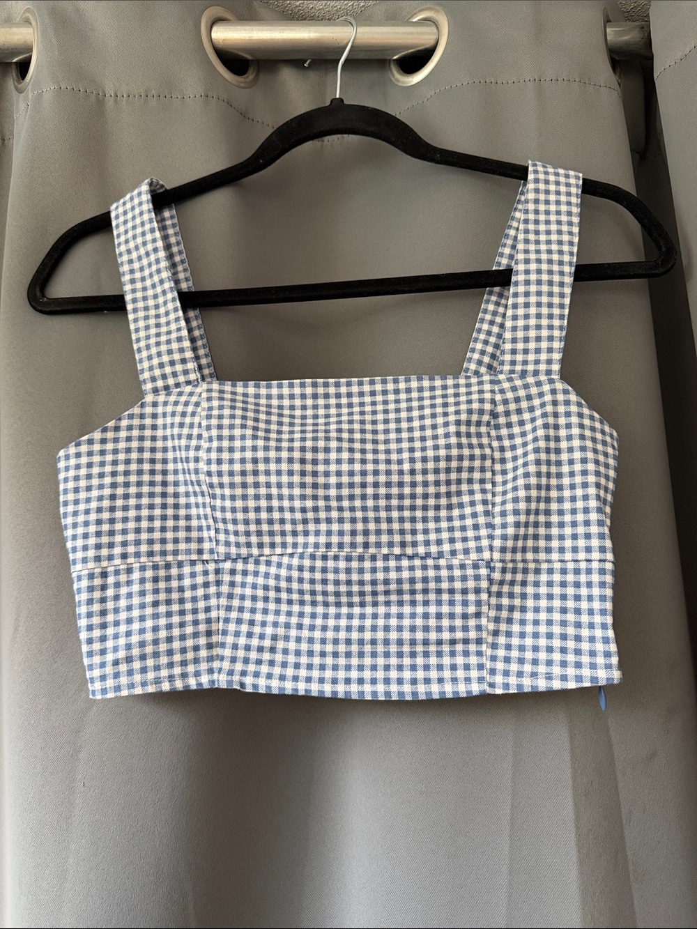 Lulu's Blue Gingham Square-Neck Crop Top